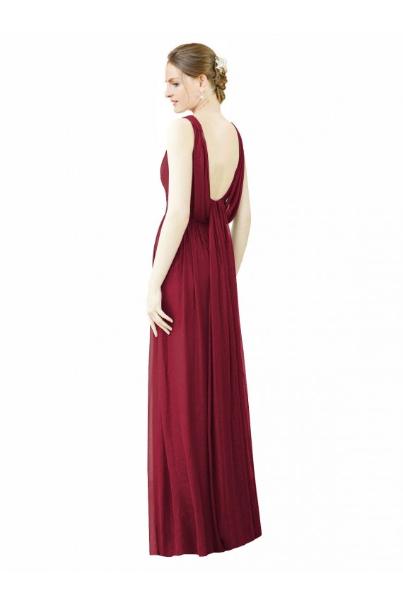 Soft Chiffon V-Neck Sleeveless V-Back Burgundy Long Bridesmaid Dress / Formal Dress Essex