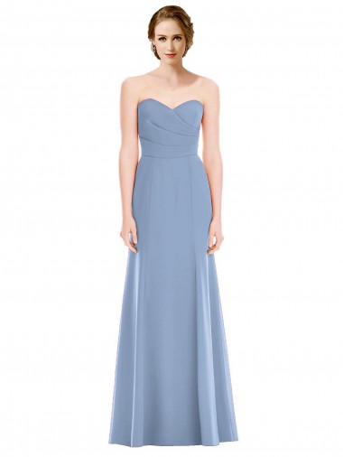 Soft Chiffon Sweetheart Sleeveless Dusty Blue Long Bridesmaid Dress Essex