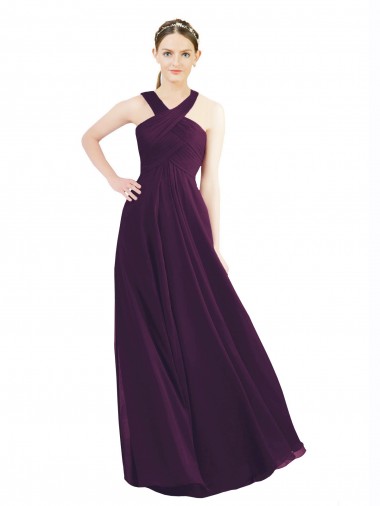 Soft Chiffon Halter Neck Sleeveless Grape Long Bridesmaid Dress Essex