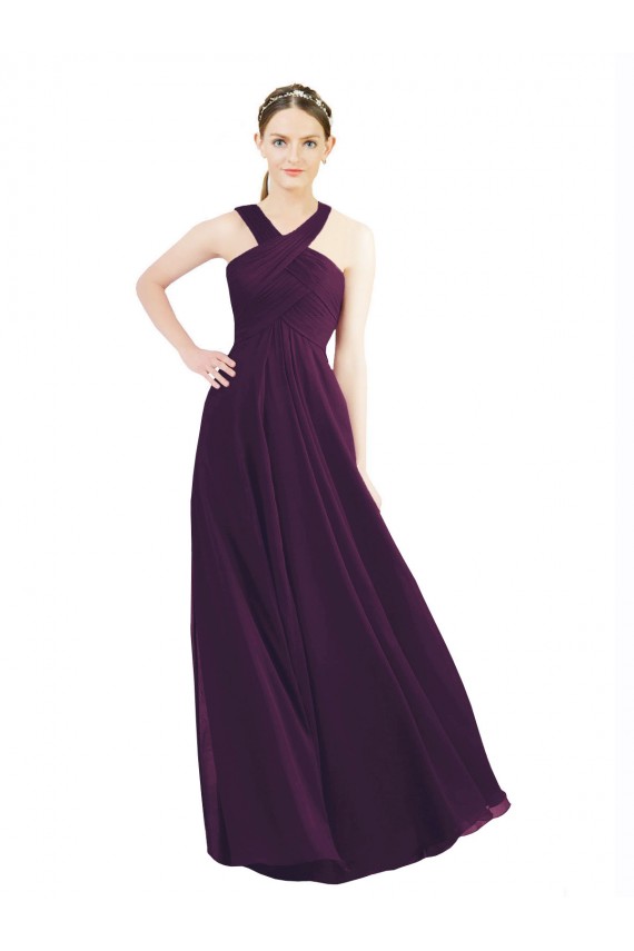 Soft Chiffon Halter Neck Sleeveless Grape Long Bridesmaid Dress Essex