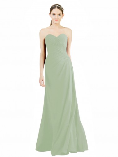 Soft Chiffon Sweetheart Sleeveless Smoke Green Long Bridesmaid Dress Essex
