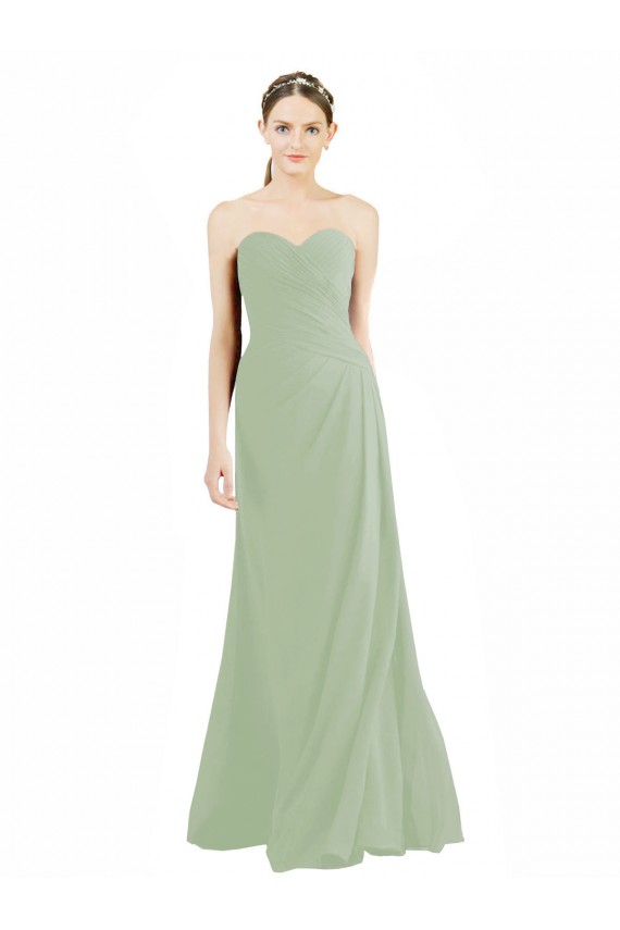 Soft Chiffon Sweetheart Sleeveless Smoke Green Long Bridesmaid Dress Essex