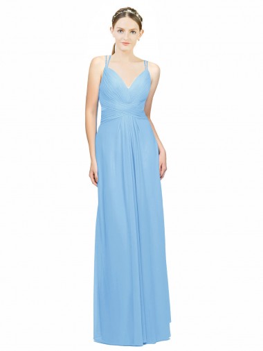 Chiffon Spaghetti Straps Sleeveless Keyhole Back Long Bridesmaid Dress / Evening Dress Essex