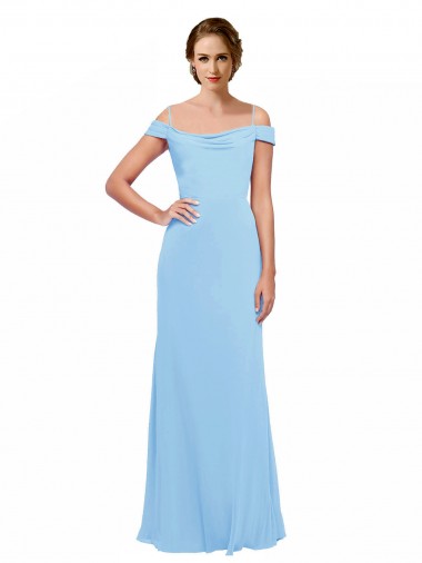 Soft Chiffon Off the Shoulder Sleeveless Periwinkle Long Bridesmaid Dress Essex