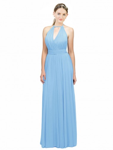 Soft Chiffon Halter Neck Sleeveless Low Back Long Bridesmaid Dress Essex