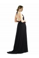 Soft Chiffon Halter Neck Sleeveless Low Back Oyster Silver Long Bridesmaid Dress Essex
