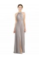 Soft Chiffon Halter Neck Sleeveless Low Back Oyster Silver Long Bridesmaid Dress Essex