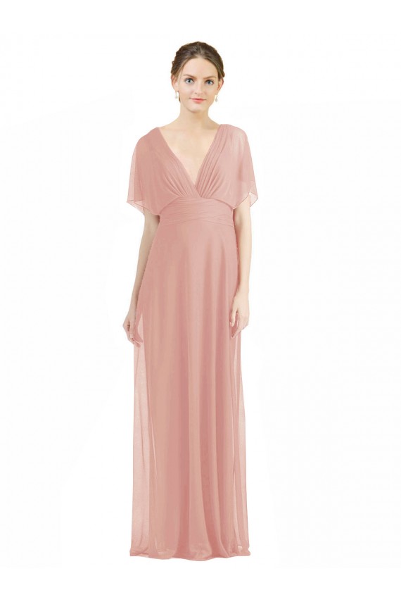 Soft Chiffon V-Neck Short Sleeves V-Back Long Bridesmaid Dress / Formal Dress Essex
