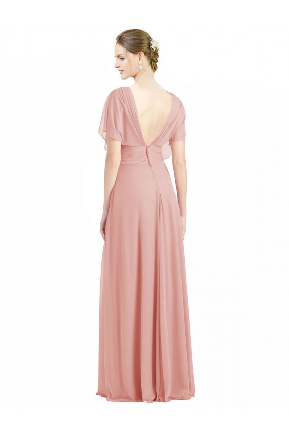 Soft Chiffon V-Neck Short Sleeves V-Back Long Bridesmaid Dress / Formal Dress Essex