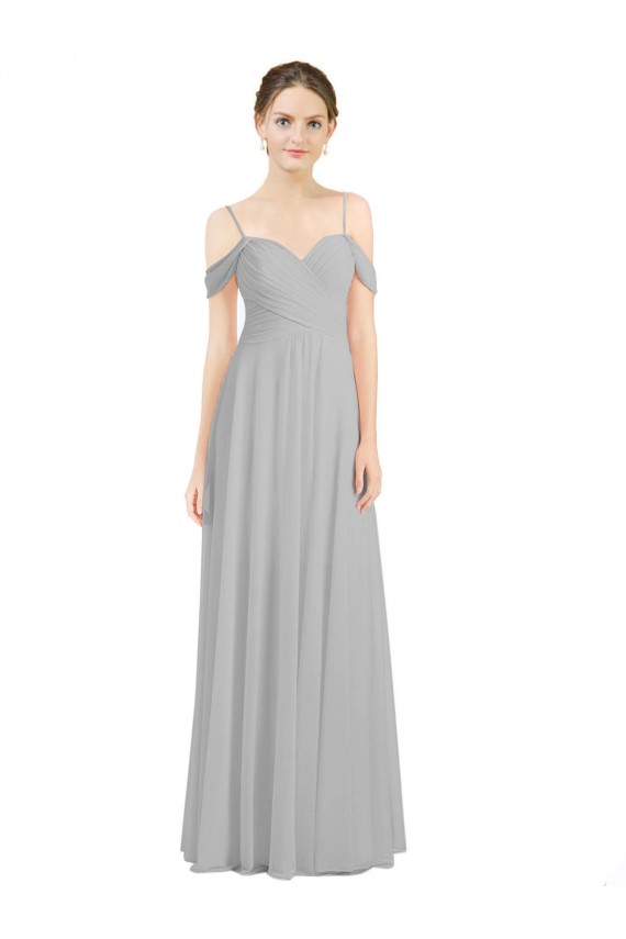 Lxue Chiffon Off the Shoulder Sleeveless Low Back Silver Long Bridesmaid Dress Essex