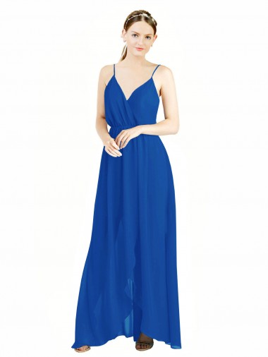Luxe Chiffon Spaghetti Straps Sleeveless V-Back Long Bridesmaid Dress Essex