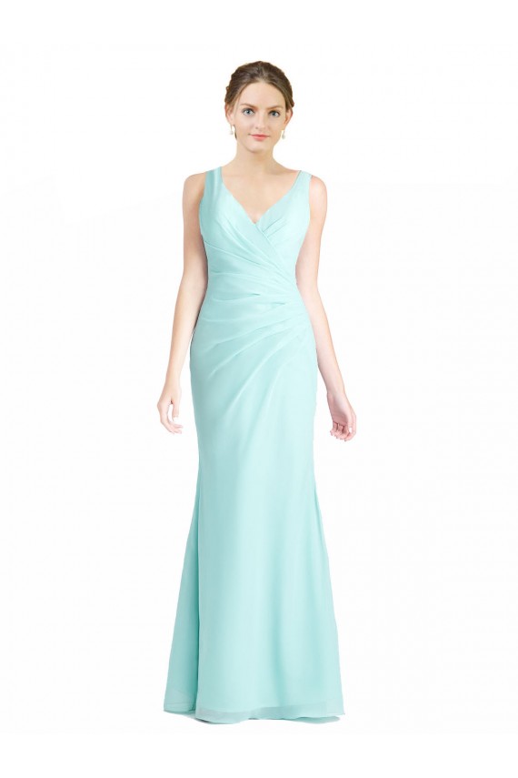 Soft Chiffon & Lace V-Neck Sleeveless Long Bridesmaid Dress Essex