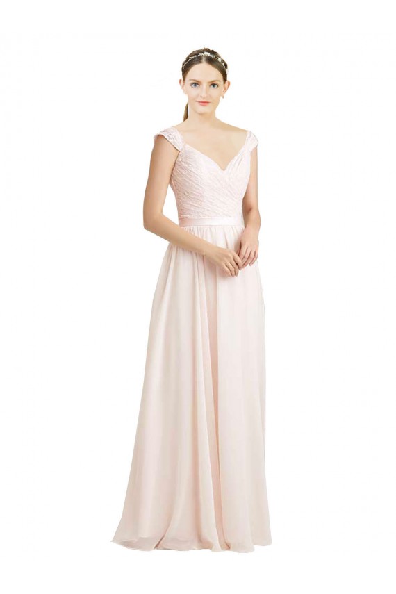 Soft Chiffon & Lace Sweetheart Sleeveless V-Back Long Bridesmaid Dress Essex