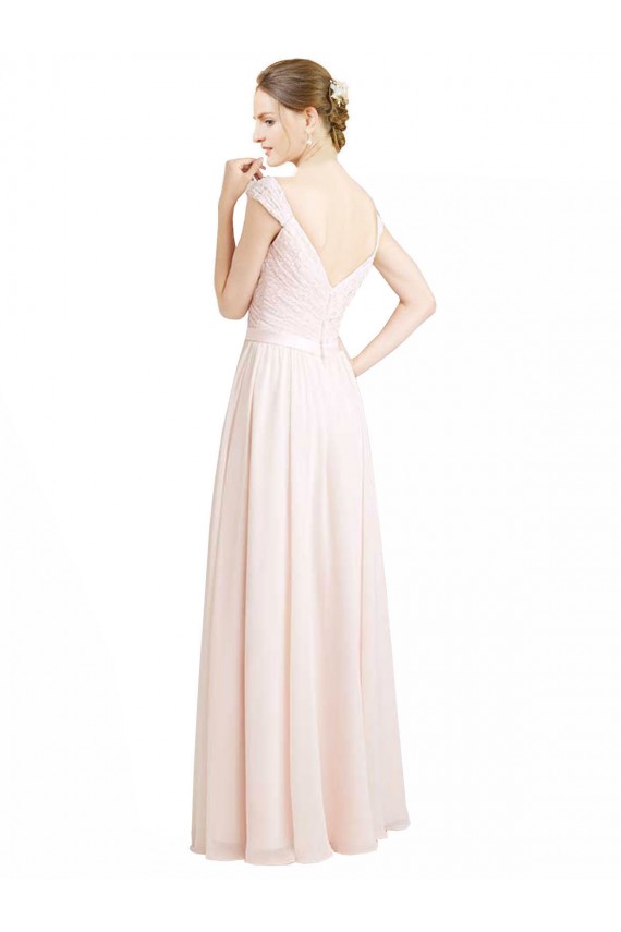 Soft Chiffon & Lace Sweetheart Sleeveless V-Back Long Bridesmaid Dress Essex