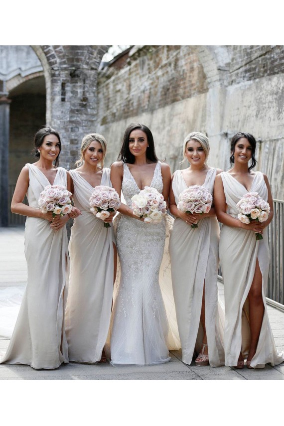 Soft Chiffon V-Neck Sleeveless Low Back Long Bridesmaid Dress Essex