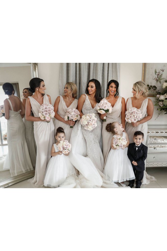 Soft Chiffon V-Neck Sleeveless Low Back Long Bridesmaid Dress Essex