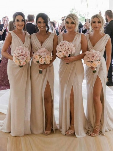 Soft Chiffon V-Neck Sleeveless Low Back Long Bridesmaid Dress Essex