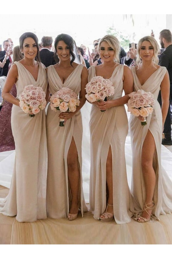 Soft Chiffon V-Neck Sleeveless Low Back Long Bridesmaid Dress Essex