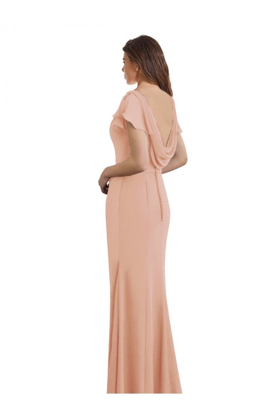Soft Chiffon Boat Neck Sleeveless Low Back Long Prom Dress / Bridesmaid Dress Essex