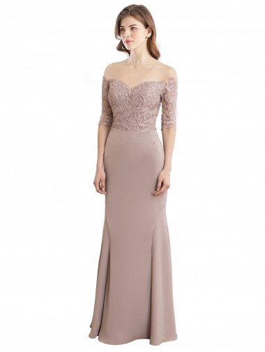 Soft Chiffon & Lace Sweetheart Half Sleeves Keyhole Back Long Bridesmaid Dress Essex