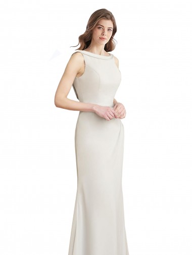 Soft Chiffon & Satin Boat Neck Sleeveless V-Back Long Bridesmaid Dress Essex