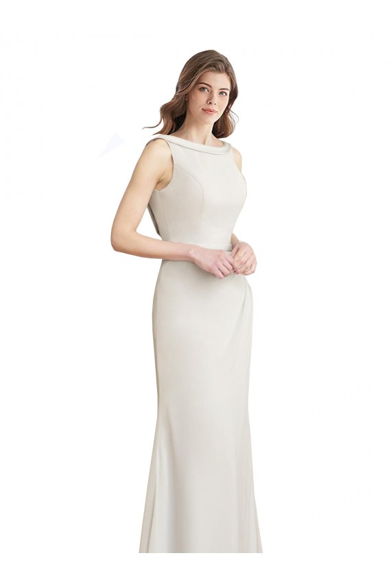 Soft Chiffon & Satin Boat Neck Sleeveless V-Back Long Bridesmaid Dress Essex