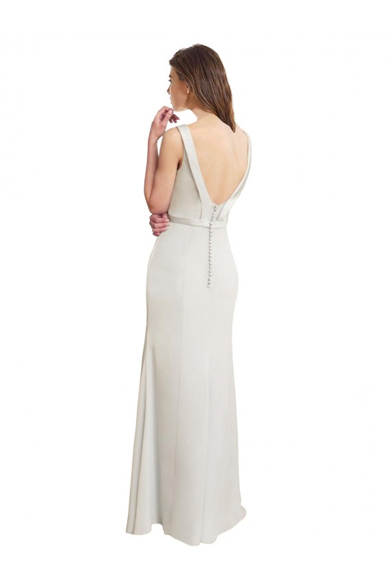 Soft Chiffon & Satin Boat Neck Sleeveless V-Back Long Bridesmaid Dress Essex
