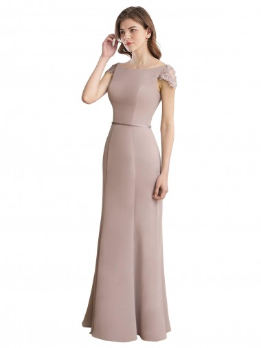 Soft Chiffon & Lace Scoop Neck Cap Sleeves Long Formal Dress / Bridesmaid Dress Essex