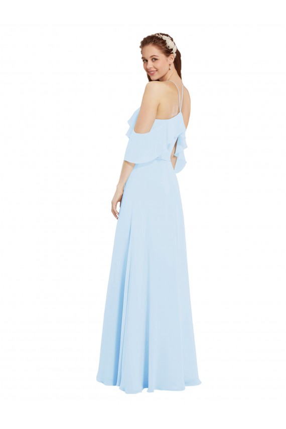 Soft Chiffon Halter Neck Cold Shoulder Long Formal Dress / Bridesmaid Dress Essex