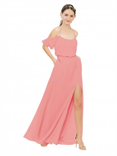 Soft Chiffon Off the Shoulder Sleeveless Watermelon Long Bridesmaid Dress Essex