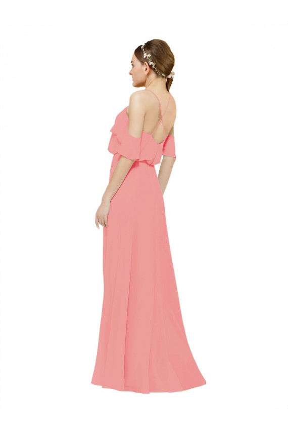 Soft Chiffon Off the Shoulder Sleeveless Watermelon Long Bridesmaid Dress Essex