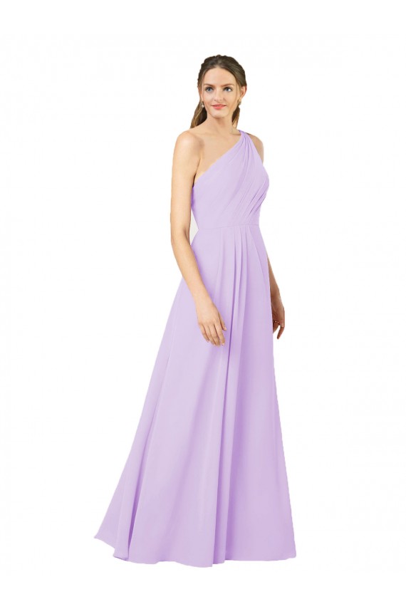 Soft Chiffon One Shoulder Sleeveless Lilac Long Formal Evening Gown / Bridesmaid Dress Essex