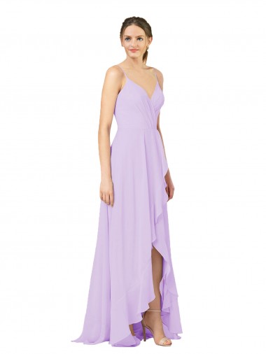 Soft Chiffon V-Neck Sleeveless Open Back Long High Low Bridesmaid Dress Essex