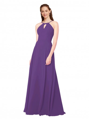 Soft Chiffon High Neck Sleeveless Plum Purple Long Bridesmaid Dress Essex