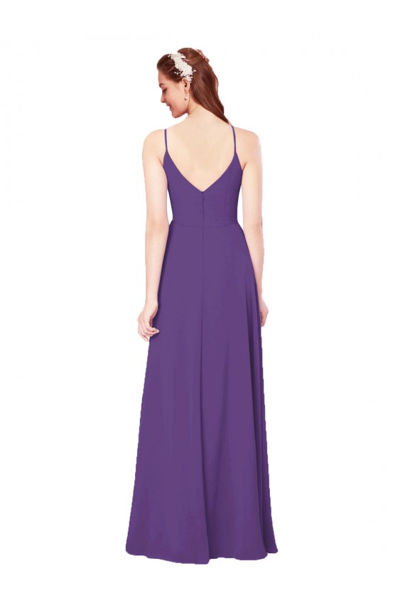 Soft Chiffon High Neck Sleeveless Plum Purple Long Bridesmaid Dress Essex