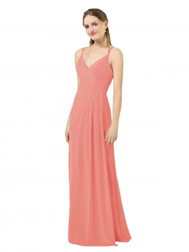 Soft Chiffon V-Neck Sleeveless Keyhole Back Desert Rose Long Bridesmaid Dress Essex