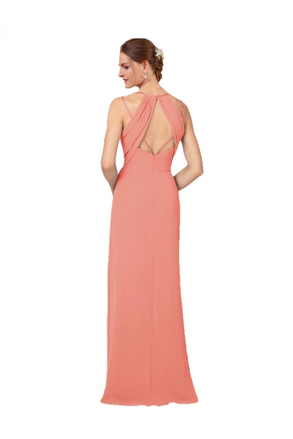 Soft Chiffon V-Neck Sleeveless Keyhole Back Desert Rose Long Bridesmaid Dress Essex