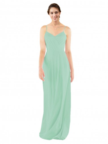 Soft Chiffon V-Neck Sleeveless Keyhole Back Mint Green Long Bridesmaid Dress Essex