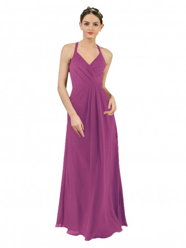 Soft Chiffon V-Neck Sleeveless Keyhole Back Long Bridesmaid Dress Essex