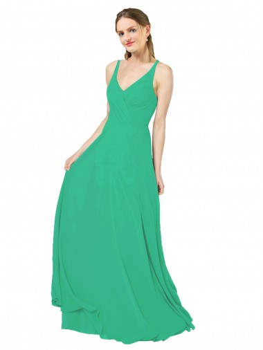 Soft Chiffon V-Neck Sleeveless Open Back Emerald Green Long Bridesmaid Dress Essex