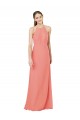 Soft Chiffon Halter Neck Sleeveless Keyhole Back Desert Rose Long Bridesmaid Dress Essex