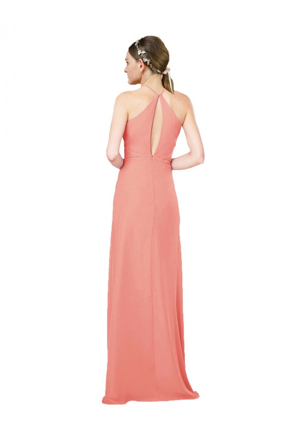 Soft Chiffon Halter Neck Sleeveless Keyhole Back Desert Rose Long Bridesmaid Dress Essex