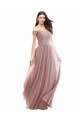 Soft Chiffon & Lace Off the Shoulder Cap Sleeves Pink Long Bridesmaid Dress Essex