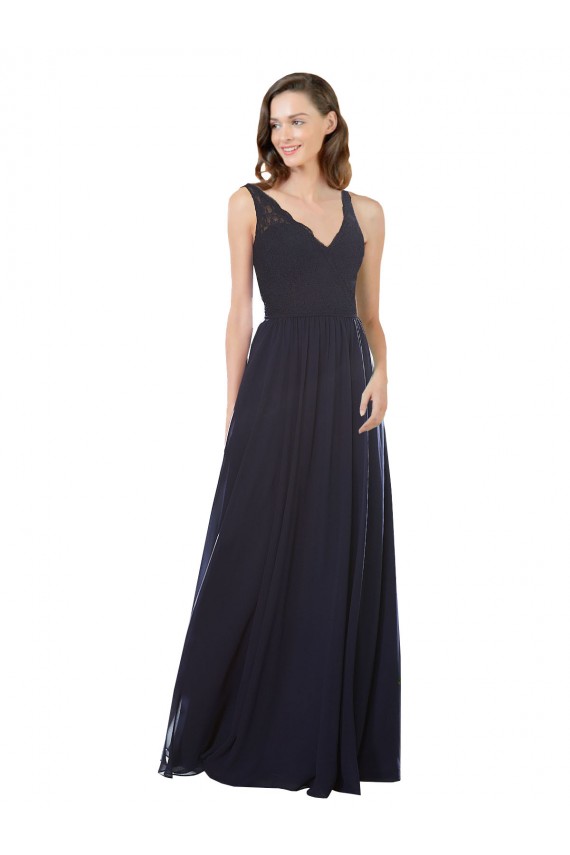 Soft Chiffon & Lace V-Neck Sleeveless Keyhole Back Long Bridesmaid Dress Essex
