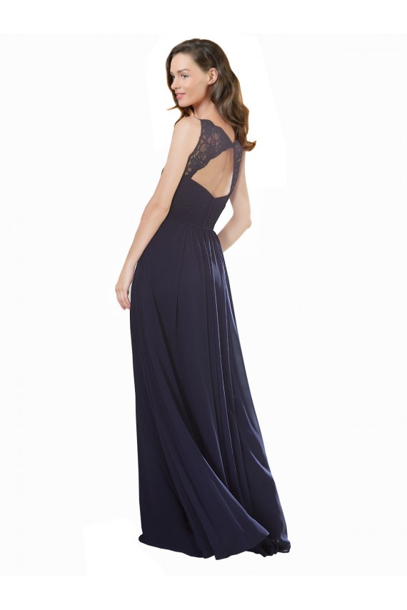 Soft Chiffon & Lace V-Neck Sleeveless Keyhole Back Long Bridesmaid Dress Essex