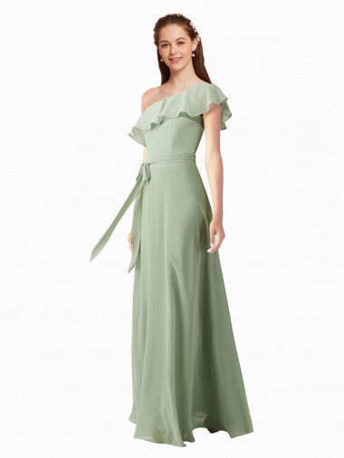 Soft Chiffon One Shoulder Flutter Sleeves Long Bridesmaid Dress Essex