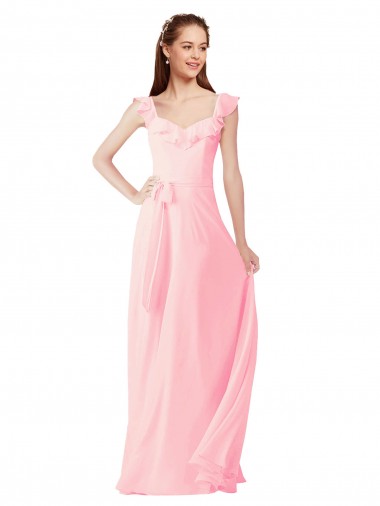Soft Chiffon V-Neck Cap Sleeves Long Bridesmaid Dress Essex