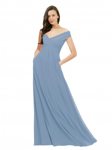 Chiffon Off the Shoulder Sleeveless Long Bridesmaid Dress / Evening Gowns Essex