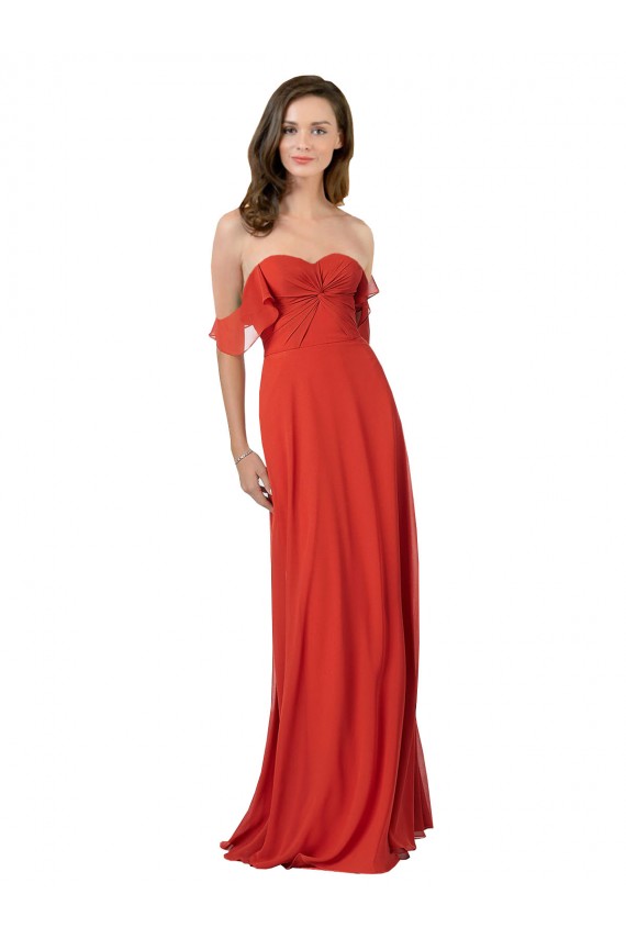 Soft Chiffon Sweetheart Sleeveless V-Back Red Long Bridesmaid Dress Essex