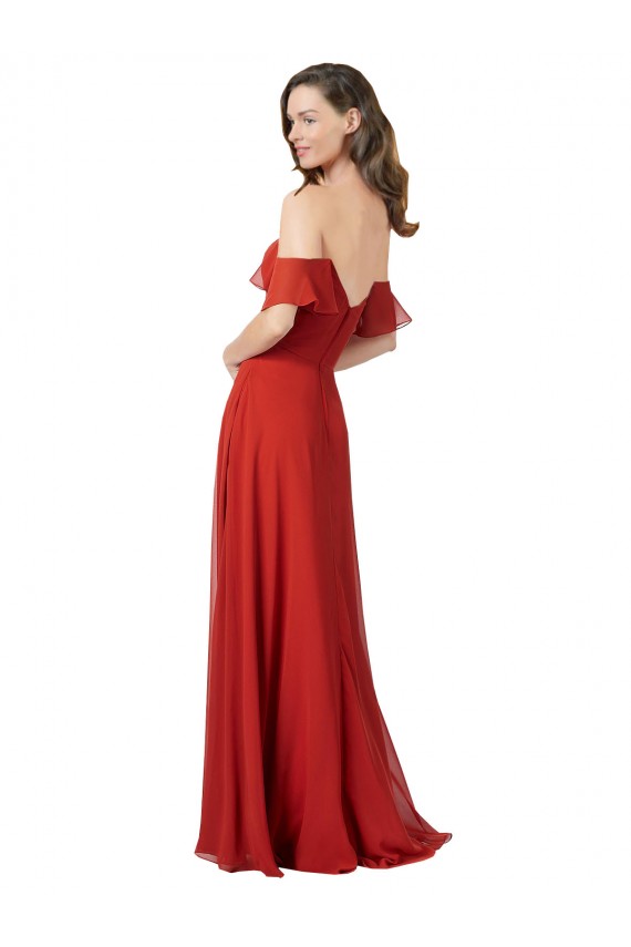 Soft Chiffon Sweetheart Sleeveless V-Back Red Long Bridesmaid Dress Essex